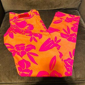 Dolce & Gabbana Vintage Women 34 Floral Hawaiian Cotton Pants Pink Orange 48